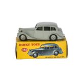 A Dinky Toys 40b Triumph 1800 Saloon, mid-grey body and ridged hubs, with later 151 box, VG, box G-