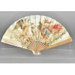 An early 20th century Benedictine Advertising fan, paper and wooden sticks, the leaf with scene of