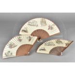 Three Thomas Cook Advertising fans, paper leaf and wooden sticks, circa 1955 with printed scenes