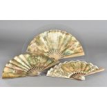 Three Edwardian paper and wooden stick British Advertising fans, for Hotel Metropole Brighton,