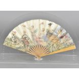 An Early 20th century champagne Advertising fan, for L'Heureax Chevalier, with paper leaf with print