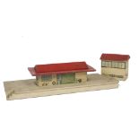Pre-war Hornby Dublo 00 Gauge wooden Goods Depot with red roof, together with pre-war wooden