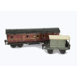 Märklin O Gauge Midland Railway Rolling Stock, comprising bogie full brake in tinprinted crimson