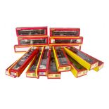 Hornby (China) 00 Gauge LMS maroon coaches, various coaches including three TPO coaches, all in