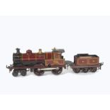 An Early Bing O Gauge Clockwork Freelance 4-4-0 Locomotive and Tender, made circa 1912, featuring '