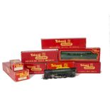 Tri-ang 00 Gauge Locomotives, Tri-ang R156 SR Suburban Motor Coach, two R225 Dummy Trailers (one