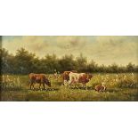 A 20th Century decorative picture, cattle within a field in gilt frame, 28 cm x 41 cm max