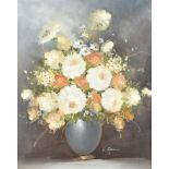 L Kern, contemporary, oil on canvas, still life flowers, framed, signed lower right, 50 cm x 41 cm