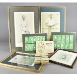 A collection of tennis related memorabilia, including cigarette cards, framed and loose, Spy