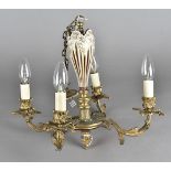An early 20th Century gilt brass bohemian glass chandelier, the flashed glass drop supporting four