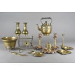 A 19th Century W T & Sons brass and copper ornate desk set, including inkwell and pair of