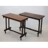 Two Victorian rectangular side tables, rectangular tops one with chequered board top, both on turned