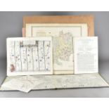 A collection of 18th Century and later hand coloured maps, to include two road maps from London to