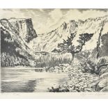 Lynam Byxbe, American, 20th Century, etchings, First Glimpse of Longs Peak and Dream Lake, 16 cm x