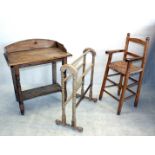 A late 20th Century pine wash stand, together with a pine towel rail and a pine high chair with