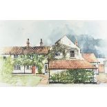 Three 20th Century watercolours, British Street scenes, one by Tom Harlands of cottage 30 cm x 48 cm