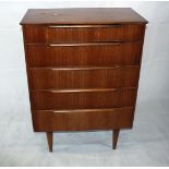 A modern 1970s teak chest of drawers, fitted with five graduated drawers 78 cm wide x 43 cm deep 106