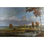 G Rosenberger, German/Danish school, 20th Century, oil on canvas, landscape with lakes, signed lower