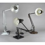 A collection of three spring operated angle poise lamps,