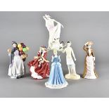 Six female Royal Doulton figurines, comprising Harriet HN 3796, Top o' the Hill HN 1834, Biddy Penny