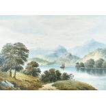 S Stuart, English School, late 19th Century, watercolour, lake scene, signed lower right, 34 cm x 49