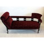 A Victorian chaise long with matching tub chairs and four single chairs, the chaise with ebonised