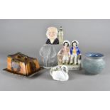 A Royal Doulton Siliconware blue jardinière, a Ridgways pottery Dickins ware butter dish and