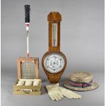 An art deco walnut and ebony barometer, a sports whistle, a Cordings Newbury and Basingstoke
