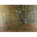 Knud H Olsen, Danish School, 20th Century, oil on canvas, forest path, signed and dated lower right,