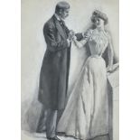Lucien Davis (1860-1941) Watercolour, The Courtship, 35 cm x 25 cm