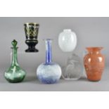 Four continental glass pieces, including three art glass vases, a glass sculpture together with a