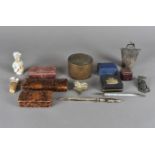 A quantity of jewellery boxes, a copper middle eastern tobacco jar and cover, a Siam silver paper