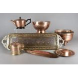 A collection of metalware, including an Indian twin handled rectangular tray, a copper and brass