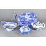 A collection of blue and white 19th Century and later European and Chinese ceramics, to include a