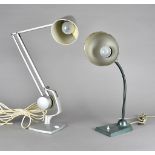 A counter balance angle poise desk lamp, on aluminium rotating square base in grey together with a