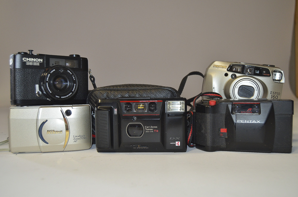 Compact Cameras, including a Yashica T DX with Carl Zeiss Tessar 35mm f/3.5 lens, a Nikon light