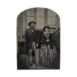 Tintypes, various sizes, couples, pairs and partners, including cowboys (1), infantrymen (2), man