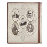 Gilt Morocco Carte de Visite Album - Royal Portraits, red, loose-leaf embossed pages secured by