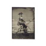 Tintypes, sixth-plate, children - on tricycle (1), with doll (1), with doll in pram (1), with
