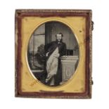 Ambrotype Portraits of Gentlemen, various sizes, bearded gentleman with cigarillo (1), Union trooper