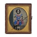 Ambrotype Portraits of Girls, sixth-plate, some tinted - girl in bonnet (1), sad girl on chair (