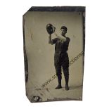 Tintypes, various sizes, sports and vocations, baseball catcher (1), cricketer (1), bridesmaid (
