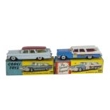 Corgi Toys 445 Plymouth Sports Suburban Station Wagon, light blue body, red roof, spun hubs, 443