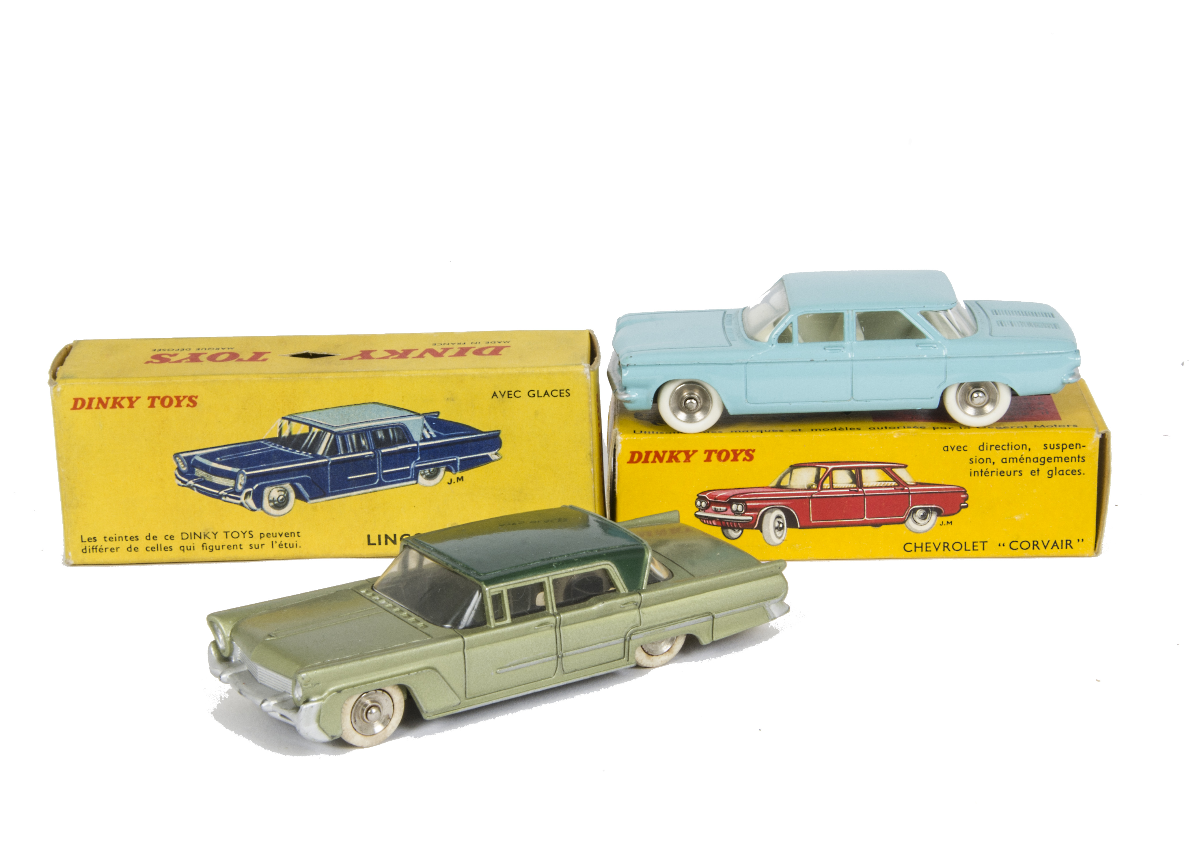 French Dinky Toys 552 Chevrolet Corvair, pale blue body, off-white interior, concave spun hubs,