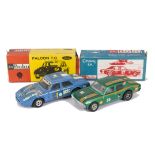 A Buby (Argentina) No.1021 Falcon T.C, blue body, silver wheels, racing decals, RN1, No.1033 Chevy