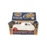 Ever Ready Plastic Battery Operated Motor Car, white body, mirrored windows, red wheels, metal