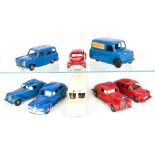 Tri-ang Minic Major Friction Drive Cars and Vans, including Ambulance , Express Van, five Saloon