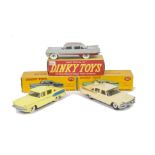 Dinky Toys American Cars, 192 De Soto Fireflite, grey body, red roof and flash, spun hubs, 191 Dodge