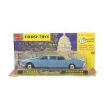 Corgi Toys 262 Lincoln Continental Limousine, blue body, beige roof, mid-blue interior, spun hubs,