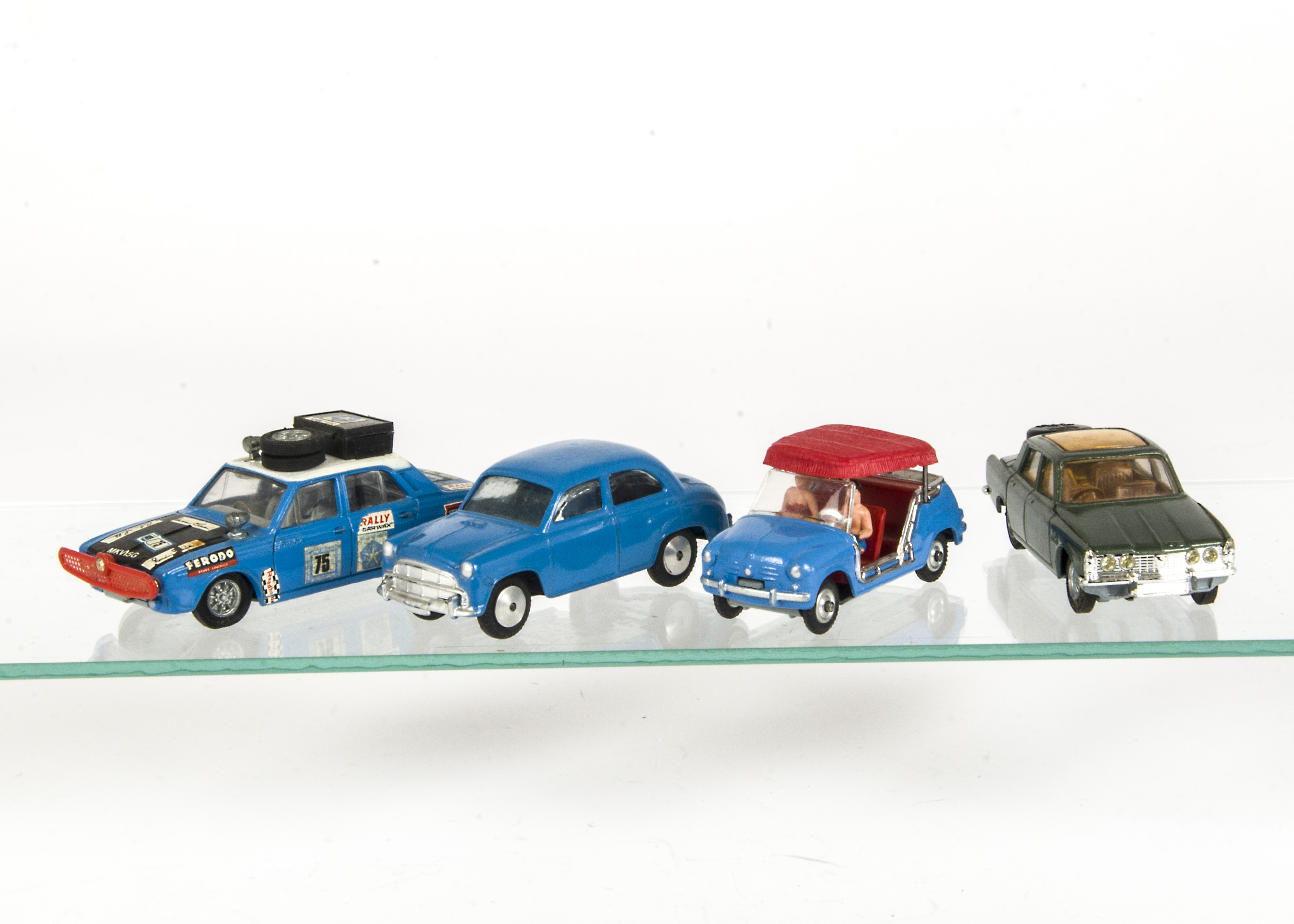 A Corgi Toys 202 Morris Cowley, blue body, flat spun hubs, 240 Ghia Fiat 600 Jolly, blue body, red